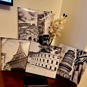 4 Modern Black and White Architectures Art Panels